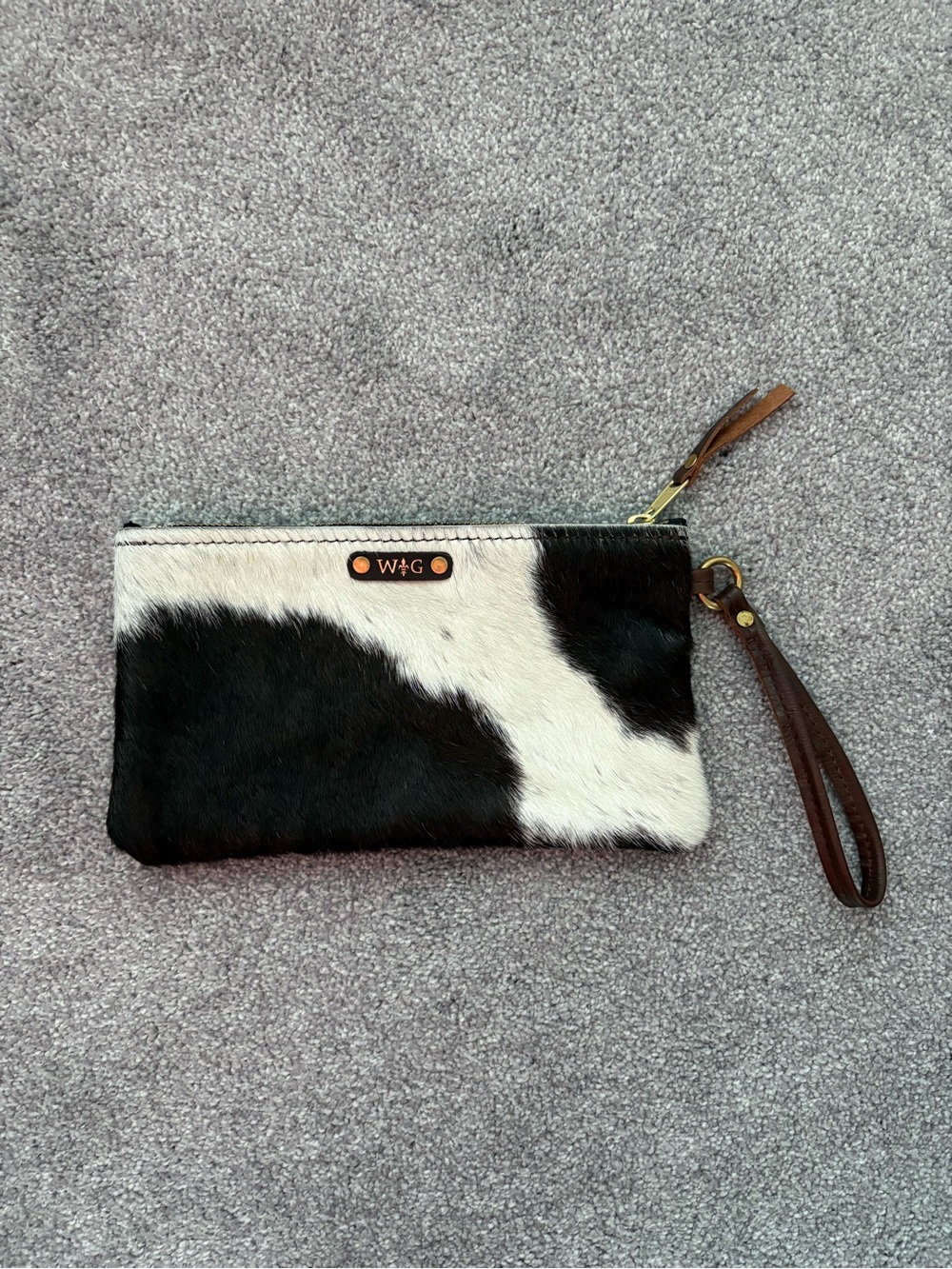 W&G White & Brown Cowhide Wristlet Clutch